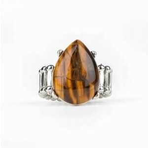 Silver and Brown tigers eye stone  teardrop ring*